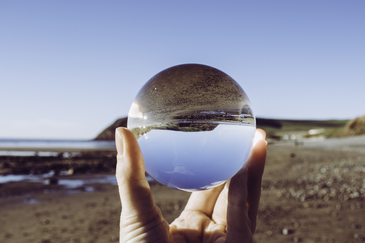 Crystal photography ball showing the seascape of St Bees, Whitehaven, Cumbria - British sea side
