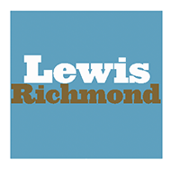 Blue box with white letters spelling LEWIS, and golden-brown letters spelling RICHMOND. Lewis Richmond is the author's name.