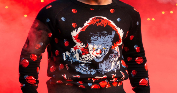 pennywise, it, ugly sweater, horror, stephen king, press release, fun.com