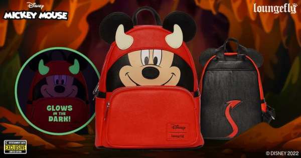 mini backpack, devil mickey, disney, glow in the dark, halloween, exclusive, press release, entertainment earth, loungefly
