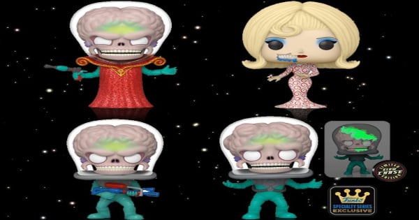 mars attacks, funko pop, science fiction, comedy, tim burton, martian amabassador, martian soldier, martian spy girl, press release, entertainment earth, funko