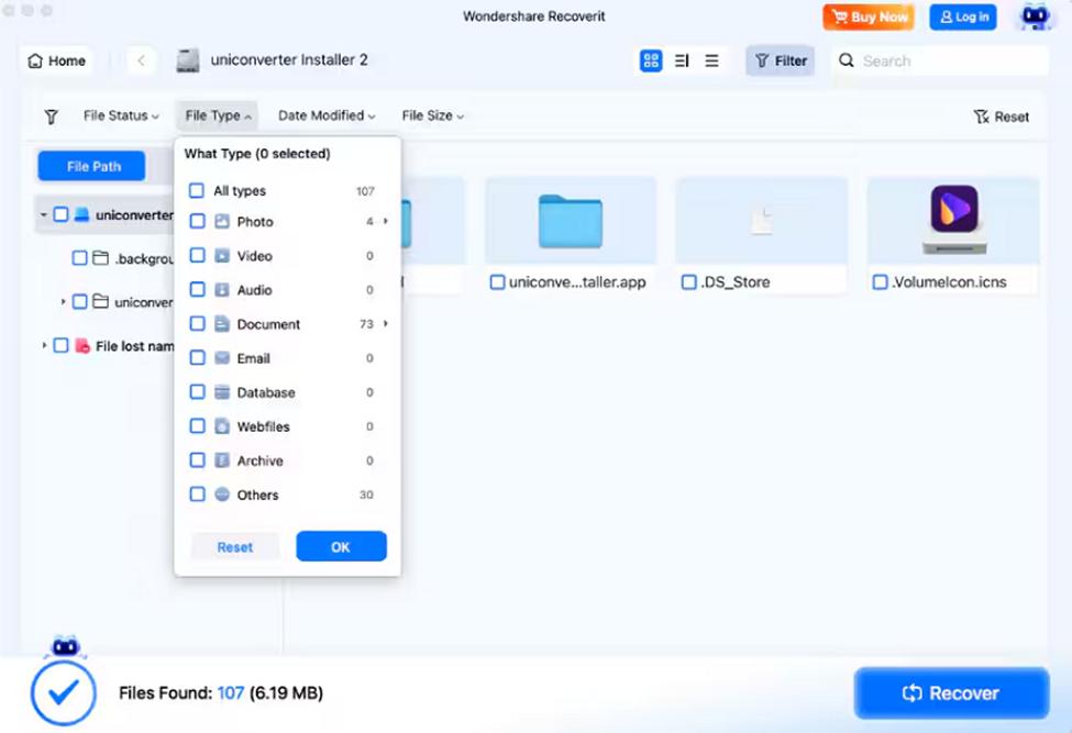 choose files press recover