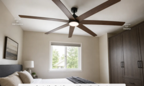 alt=”Oversized 72-inch ceiling fan in a small room with limited blade clearance ”
