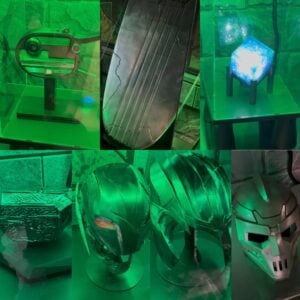 Fans could step up close to see Thanos' broken helmet, a shattered fragment of Thor’s Mjölnir, Ultron's severed head, a contained Venom symbiote sample, Cyclops' visor, the Tesseract, and the devastating Ultimate Nullifier.